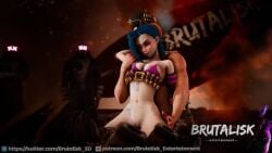 1girls 2boys 3d anal anal_sex animated blue_hair bottomless braided_twintails breasts brutalisk_3d cowgirl_double_penetration cowgirl_position dark-skinned_male double_penetration female jinx_(league_of_legends) league_of_legends league_of_legends:_wild_rift longer_than_30_seconds male mmf_threesome mp4 penetration pink_eyes riot_games sound tagme tattoos threesome twintails vaginal_penetration video