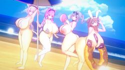 3d 3d_(artwork) 4girls animal_ears areolae artist_request beach beach_ball bikini bunny_ears cat_ears collar crossover flower_in_hair gigantic_breasts hairband hololive holox huge_ass huge_breasts koikatsu micro_bikini minato_aqua multicolored_hair nijisanji nipple_piercing nipples revealing_clothes revealing_swimsuit sakamata_chloe shiina_yuika shortstack slingshot_swimsuit source_request sunglasses_on_head thick_thighs twin_braids twintails umbrella virtual_youtuber vtuber warabeda_meiji warabeda_meijii