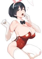 ataruman black_hair breasts bunny_ears bunnysuit confusion original original_character yawn