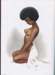 1girls afro breasts bruce_timm dark-skinned_female naked naked_female nipples nude nude_female official_art pinup solo solo_female solo_focus white_sheets