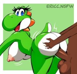 1boy 1girls anthro ass ass_grab back balls big_ass big_balls big_breasts big_butt big_nose big_penis big_thighs blue_eyes breasts bubble_ass bubble_butt butt butt_grab dark-skinned_male dark_skin ericc_nsfw female_anthro green_skin human interspecies male_human male_human/female_anthro mario_(series) motion_lines nintendo nipples open_mouth penis tail thick thick_ass thick_butt thick_hips thick_thighs thighs wide_hips yoshi