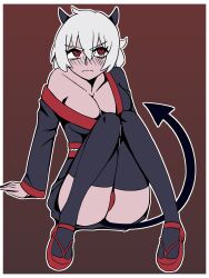 big_ass demon_girl demon_horns embarrassed feith_noir female helltaker kimono malina_(helltaker) pantyshot white_hair