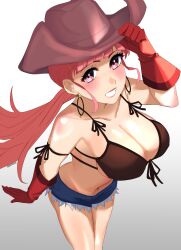 1girls alternate_color alternate_hairstyle bangs bikini breasts ceroccb cleavage cowboy_hat earrings female female_only fire_emblem fire_emblem:_three_houses from_above gloves grin hat hilda_valentine_goneril large_breasts long_hair looking_at_viewer nintendo pink_hair ponytail smile solo twintails western