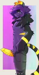 absurd_res bottomwear bulge clothing dorukolorukalai furry genitals hi_res leleo meme neck_tuft pants penis purple tight_pants_(meme) tuft underwear ych yellow_penis zalgus