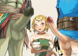 1girls 2boys arms arms_holding_breasts_up balls ballsack big_breasts biting_lip blonde_female blonde_hair blowjob blue_eyes blush braid braided_hair breasts breath_of_the_wild censored censored_penis clothed cock cock_hungry dark-skinned_male dribbling earings elf elf_ears elf_female elf_girl eyebrows eyelashes female ganondorf ganondorf_(tears_of_the_kingdom) gerudo green_skin hi_res high_resolution highres humanoid hylian imminent_blowjob imminent_handjob imminent_oral light-skinned_male light_skin light_skinned_female link link_(breath_of_the_wild) link_(tears_of_the_kingdom) liv_dherr long_penis monster_cock mosaic_censoring necklace nintendo on_knees pale_skin partial_male penis pointy_ears princess_zelda skinny_penis sweat tears_of_the_kingdom testicles the_legend_of_zelda threesome white_skin wide_eyes zelda_(breath_of_the_wild) zelda_(tears_of_the_kingdom) zonai_outfit