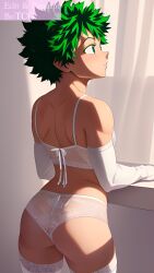 1boy ai_generated crossdressing deku femboy girly green_eyes green_hair izuku_midoriya lingerie male_only midoriya_izuku my_hero_academia thechronicgamer trap white_skin