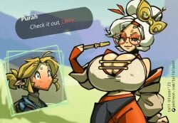 1boy 1boy1girl 1girls alternate_breast_size animated blonde_hair blush bouncing_breasts breast_expansion breasts cleavage earrings erect_nipples eye_shadow female glasses hair_bun hair_ornament huge_breasts large_breasts link link_(tears_of_the_kingdom) lipstick male nintendo purah purah_(tears_of_the_kingdom) red_eyes red_eyeshadow shorter_than_10_seconds shorter_than_30_seconds tagme tail-blazer tears_of_the_kingdom the_legend_of_zelda top_heavy video white_hair