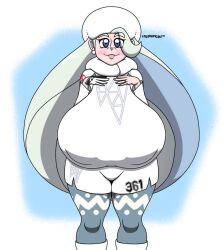 alternate_breast_size big_ass big_breasts breasts breasts_bigger_than_head clothed female female_only huge_breasts lt03official melony_(pokemon) nintendo nipples_visible_through_clothing pokemon