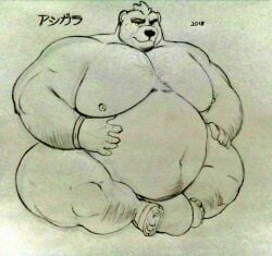 anthro ashigara bear belly big_belly body_hair bulge furry hand_on_belly itzcharlie kosmonius male male_only moobs nipples overweight overweight_male solo solo_male tokyo_afterschool_summoners