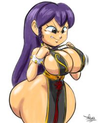 1girls ass big_ass big_breasts big_butt breasts chun-li_(cosplay) command_grab cosplay fat_ass fat_butt female female_only huge_ass huge_butt purple_hair solo street_fighter tansau thick_ass thick_thighs