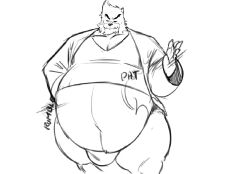 anthro bear belly big_belly bulge itzcharlie kosmonius kumatetsu male male_only monochrome overweight overweight_male slapping solo solo_male the_boy_and_the_beast