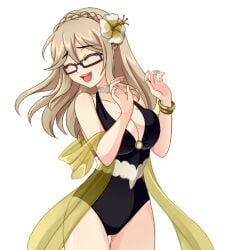 1girls black_swimsuit blonde_hair closed_eyes crush_crush glasses one-piece_swimsuit renee_(crush_crush) sad_panda_studios swimsuit