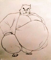 anthro bear belly big_belly bulge itzcharlie kosmonius kumatetsu looking_at_viewer male male_only monochrome moobs nipples overweight overweight_male pencil_(artwork) solo solo_male squatting the_boy_and_the_beast