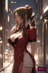 aerith_gainsborough ai_generated brown_hair bustywaifus cleavage final_fantasy final_fantasy_vii final_fantasy_vii_remake green_eyes hourglass_figure