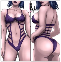 1girls big_ass big_breasts blue_hair female league_of_legends leblanc lips looking_back partially_clothed short_hair solo thetruthaboutlove thighs