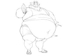 asgore_dreemurr belly big_belly bulge fat goat huge_belly itzcharlie kosmonius male male_only monster morbidly_obese morbidly_obese_male obese obese_male overweight overweight_male shirt_pull shorts solo solo_male tank_top undertale undertale_(series)