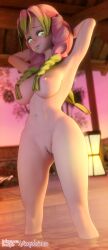 1girls 3d 3d_(artwork) abdomen abs aequd areola areolae ass big_ass big_breasts big_butt blender blender_(software) blender_cycles braid braided_hair braided_ponytail braids breasts completely_nude completely_nude_female curvaceous curvy curvy_body curvy_female curvy_figure demon demon_girl demon_slayer female female_focus female_only green_eyes green_hair hot_spring kanroji_mitsuri kimetsu_no_yaiba legs long_hair naked naked_female nipples nude nude_female onsen pink_hair pink_skin pussy solo solo_female solo_focus thick thick_ass thick_thighs tri_braids tri_tails water watermark