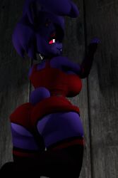 1girls 3d 3d_(artwork) against_wall anthro armwear big_ass big_breasts big_butt bonfie bonfie_(cryptia) bonnie_(cally3d) bonnie_(fnaf) booty_shorts breasts cally3d clazzey clothed clothing cryptiacurves curvy fazclaire's_nightclub female female_only five_nights_at_freddy's fnaf fredina's_nightclub hi_res legwear looking_at_viewer looking_back mytharri scottgames solo thick_thighs thighhighs voluptuous voluptuous_female wide_hips