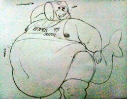 beer_keg belly fat fish huge_belly itzcharlie kosmonius male male_only marine moobs morbidly_obese morbidly_obese_male nipples obese obese_male overweight overweight_male pencil_(artwork) shark solo solo_male thick_thighs