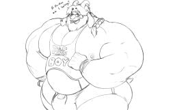 asgore_dreemurr belly big_bulge bulge glasses goat itzcharlie kosmonius male male_only monster musclegut muscular muscular_male nipples no_visible_genitalia pecs shorts solo solo_male tank_top text thick_thighs undertale undertale_(series)