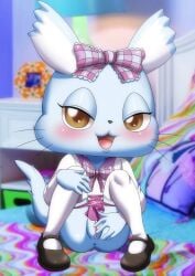 1girls aggressive_retsuko anus bbmbbf blush female female_only looking_at_viewer manaka_(aggretsuko) open_mouth palcomix pussy sanrio solo straight_hair tongue