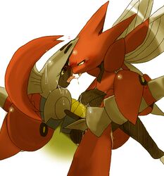 blush color escavalier interspecies nudity pokemon scizor tongue white_background