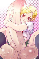 1futa blonde_hair brown_eyes futa_only futanari gigantic_penis gigantic_testicles hair hairclip hug huge_balls huge_testicles hugging_penis hyper_penis intersex penis penis_hug school_uniform self_hug shirt short_hair skirt smile socks solo solo_futa spread_legs testicles wa34752