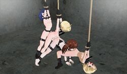 3d 3d_custom_girl 4girls androgynous anime ball_gag bondage bound_together chains futanari gag intersex multiple_girls multiple_subs penis sex strap-on