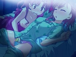 2girls bed blush breast childish_panties drooling female female_only gekota human misaka_mikoto miyanose_you multiple_females multiple_girls pajamas panties pink_hair shirai_kuroko short_hair sleep_molestation sleeping small_breasts teenage_girl teenager teenager_on_teenager to_aru_kagaku_no_railgun to_aru_majutsu_no_index young yuri