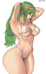 1girls betahimeko big_breasts bikini bikini_bottom bikini_top bottomwear breasts cleavage cutesexyrobutts_(style) female female_only goddess green_eyes green_hair hair headwear hips horny kid_icarus kid_icarus_uprising light-skinned_female light_skin long_hair mature mature_female mature_woman nintendo palutena solo swimwear thick_thighs thighs topwear white_bikini wide_hips