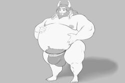 anthro asgore_dreemurr belly big_belly big_bulge big_penis body_hair bulge fat fur goat hands_on_belly holding_belly huge_belly huge_bulge huge_cock itzcharlie kosmonius male male_only monster moobs nipples obese obese_male overweight overweight_male penis solo solo_male undertale undertale_(series) underwear