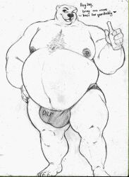 anthro bear beer belly big_belly big_bulge bulge chest_hair fat furry itzcharlie kosmonius male male_only moobs nipples obese obese_male overweight overweight_male solo solo_male text wink