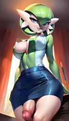 ai_generated anthro athletic_futanari below_view big_penis cme_11_ai exposed_penis flashing furry futa_only futanari gardevoir hanging_penis huge_cock large_breasts large_penis pencil_skirt penis penis_under_clothes perky_breasts pokémon_(species) pokemon pokemon_(species) pov skirt solo solo_anthro solo_focus solo_futa