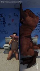 9:16 anthro bathroom dinosaur dragonfood duo erection foreskin genitals glory_hole hand_on_penis hi_res human male male/male mammal masturbation penis public_restroom reptile restroom_stall scalie theropod tyrannosaurid tyrannosaurus tyrannosaurus_rex