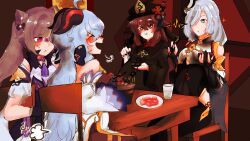 4girls belly_bulge fart female female_only ganyu_(genshin_impact) genshin_impact hu_tao_(genshin_impact) keqing_(genshin_impact) overeating shenhe_(genshin_impact)