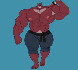 abs anthro armpit bear biceps big_muscles colored furry huge_muscles itzcharlie kosmonius kumatetsu male male_only muscles muscular muscular_male nipples pants pecs sword the_boy_and_the_beast thick_thighs walking walking_towards_viewer wink