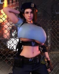 1girls 3d alternate_breast_size animated big_breasts breast_jiggle breast_sway breasts breasts_bigger_than_head capcom female female_only female_solo fence fingerless_gloves gloves hat huge_breasts human human_only jill_valentine large_breasts looking_at_viewer midriff midriff_baring_shirt resident_evil resident_evil_3 resident_evil_3_remake shorter_than_30_seconds shorter_than_one_minute solo solo_female underboob vaako video