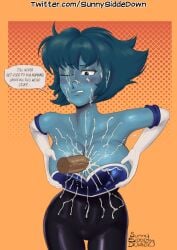 blue_body blue_eyes blue_hair blue_skin breasts cum cum_in_mouth cum_on_face cumshot huge_breasts lapis_lazuli_(gem) lapis_lazuli_(steven_universe) large_breasts paizuri rouge_the_bat_(cosplay) short_hair steven_universe sunny_sidde-down