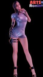 1girls 3d alternate_version_available artsbyronin black_background black_hair blender bottomwear breasts clothed clothing demi_(fortnite) dress epic_games female female_focus female_only fortnite grey_dress high_heels light-skinned_female light_skin long_hair looking_at_viewer medium_breasts pose posing prosthetic prosthetic_arm robotic_arm shoes simple_background smile smiling solo solo_focus standing thick_thighs topwear watermark