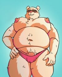 anthro bear furry_male icingbombs musclechub polar_bear polar_bear_(ice_climber) speedo sunglasses visible_penis_shape