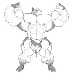 abs anthro balls biceps big_bulge big_muscles bulge flexing furry itzcharlie kosmonius male male_only muscles muscular muscular_male nintendo nipples pecs penis pokemon pokemon_(species) solo_focus solo_male typhlosion