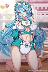 1girls azura_(fire_emblem) bib blue_hair bonnet bra breasts crib detached_sleeves diaper fire_emblem fire_emblem_awakening kneeling large_breasts lilith-fetish long_hair looking_at_viewer midriff navel nintendo nursery pacifier rattle rocking_chair white_bra wooden_floor yellow_eyes