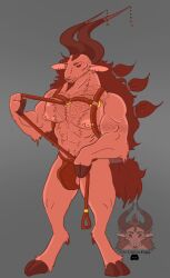 anthro bovid bulge caprine caprine_demon clothing demon fur goat hair harness jockstrap kelwin kibikibble leash leash_pull male mammal red_body red_fur red_hair solo thick_thighs underwear