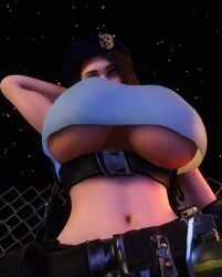 1girls 3d 3d_animation alternate_breast_size animated big_breasts breast_jiggle breast_sway breasts breasts_bigger_than_head capcom clothed_female female female_only female_solo fence fingerless_gloves gloves hat huge_breasts human human_female human_only human_solo jill_valentine large_breasts looking_at_viewer midriff midriff_baring_shirt resident_evil resident_evil_3 resident_evil_3_remake shorter_than_30_seconds shorter_than_one_minute solo solo_female underboob vaako vertical_video video