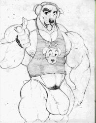 animal_crossing anthro big_bulge bulge canine headphones itzcharlie k.k._slider kosmonius looking_at_viewer male male_only muscles muscular muscular_male nintendo nipples pecs pubic_hair shirt solo solo_male speedo tank_top tongue tongue_out wink winking_at_viewer