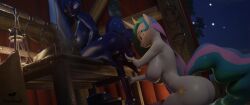 3d animated anthro athletic_female athletic_futanari cocktail erostud flaccid friendship_is_magic futanari handjob horsecock incest milking my_little_pony night pov princess_celestia_(mlp) princess_luna_(mlp) sound tagme video