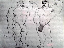 abs anthro armpit_hair bear biceps big_bulge bulge canine flexing flexing_bicep furry glasses itzcharlie kosmonius male male_only muscles muscular muscular_male nipples pecs speedo ursid wolf