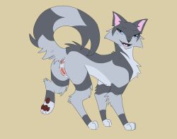 anus ass deadingdog domestic_cat felid feline felis female feral genitals hi_res looking_back mammal pawpads paws presenting presenting_hindquarters pussy raised_leg raised_tail silverstream_(warriors) simple_background smile solo tail warriors_(cats)