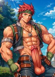 1boy agate_crosner ai_generated bara gay male_only muscular_male nipple_piercing penis the_legend_of_heroes trails_in_the_sky