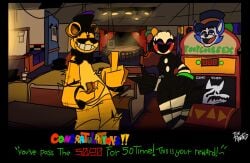 curvy drama five_nights_at_freddy's golden_freddy_(fnaf) marionette_(fnaf) middle_finger peace_sign popgoes puppet_(fnaf) the_painted theft_king_(youtube) theft_king_is_a_slut youtuber